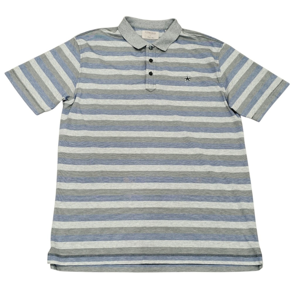 Linksoul Tempus Fugit Golf Polo Shirt Men's Large Blue Gray Stripe John Ashworth